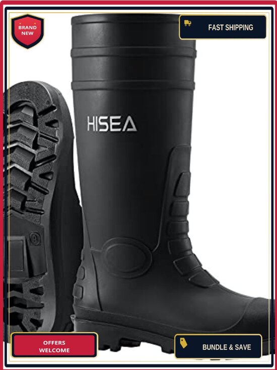 Men\'s Steel Toe Rain Boots Waterproof Slip Resistant PVC Rubber Pull-On Work